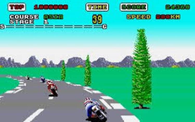 Gameplay screen of Super Hang-On (1/4)