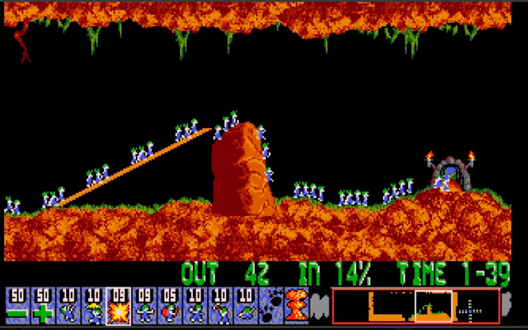 Gameplay screen of Lemmings (7/8)