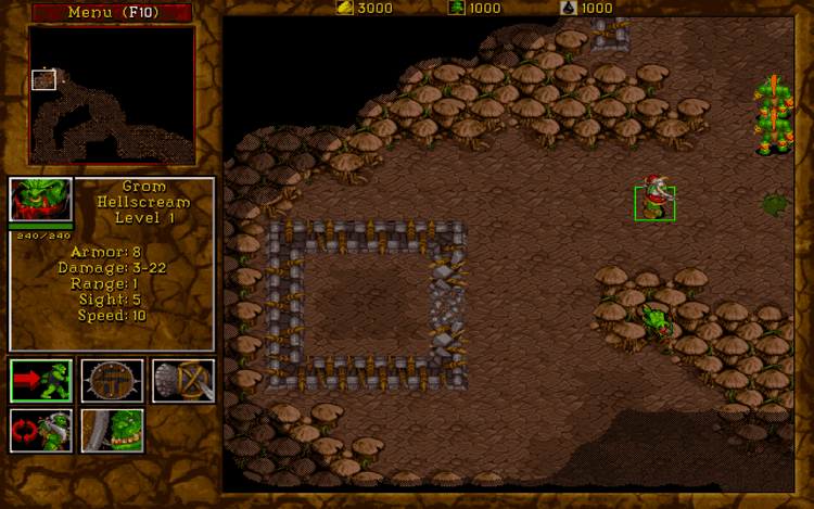 Gameplay screen of WarCraft II: Beyond the Dark Portal (1/8)